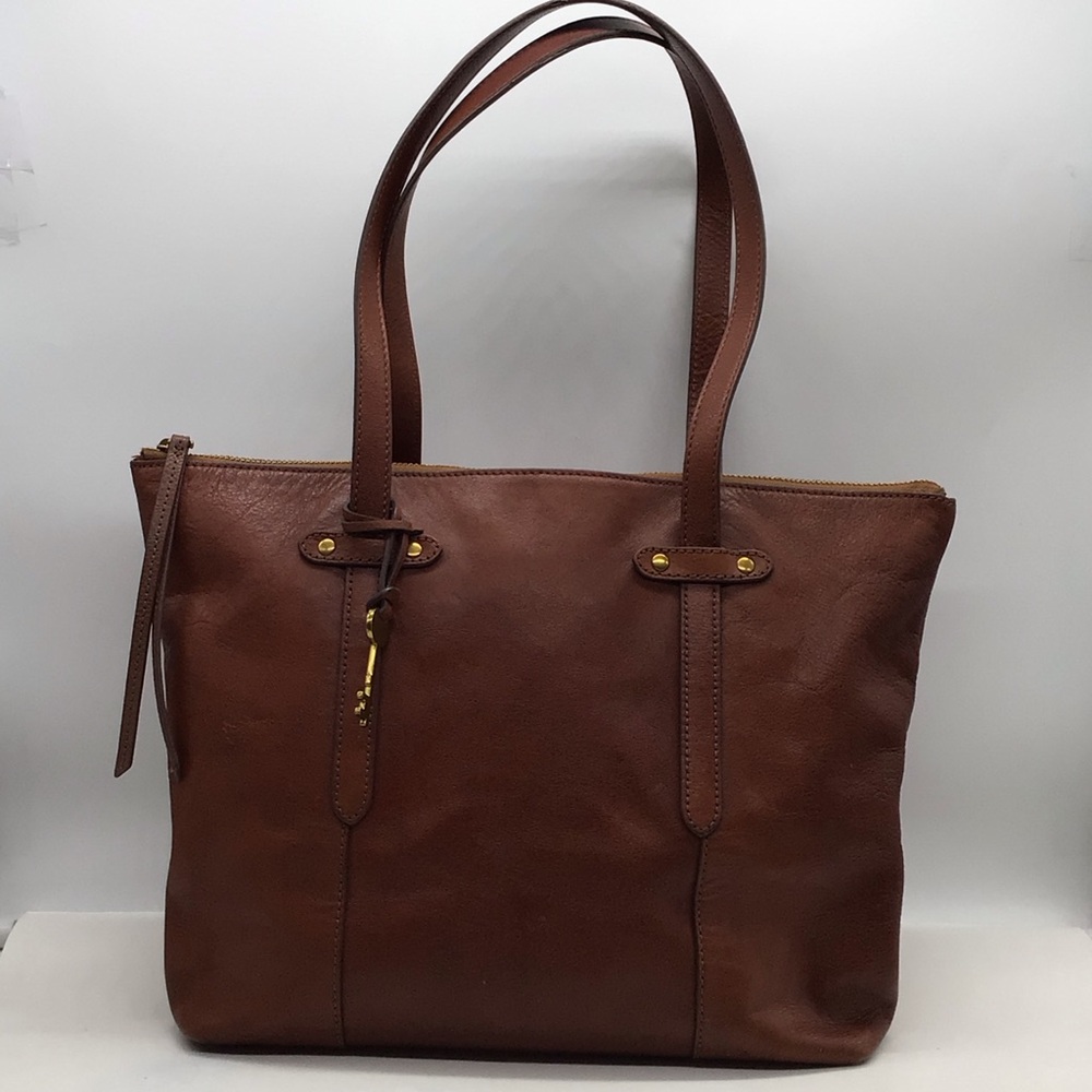 Fossil Cognac Brown Leather Tote - Picture 2 of 16